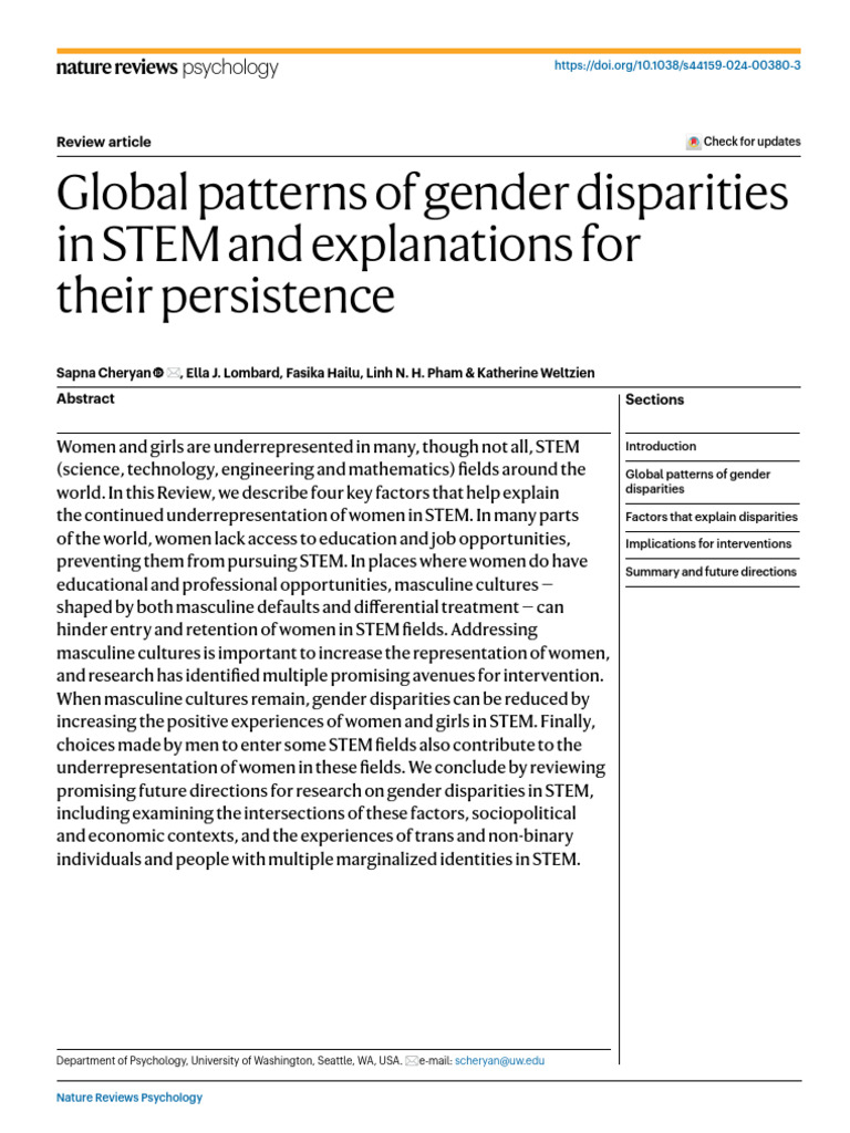 Gender Disparities in Global STEM Fields | PDF | Gender Inequality ...