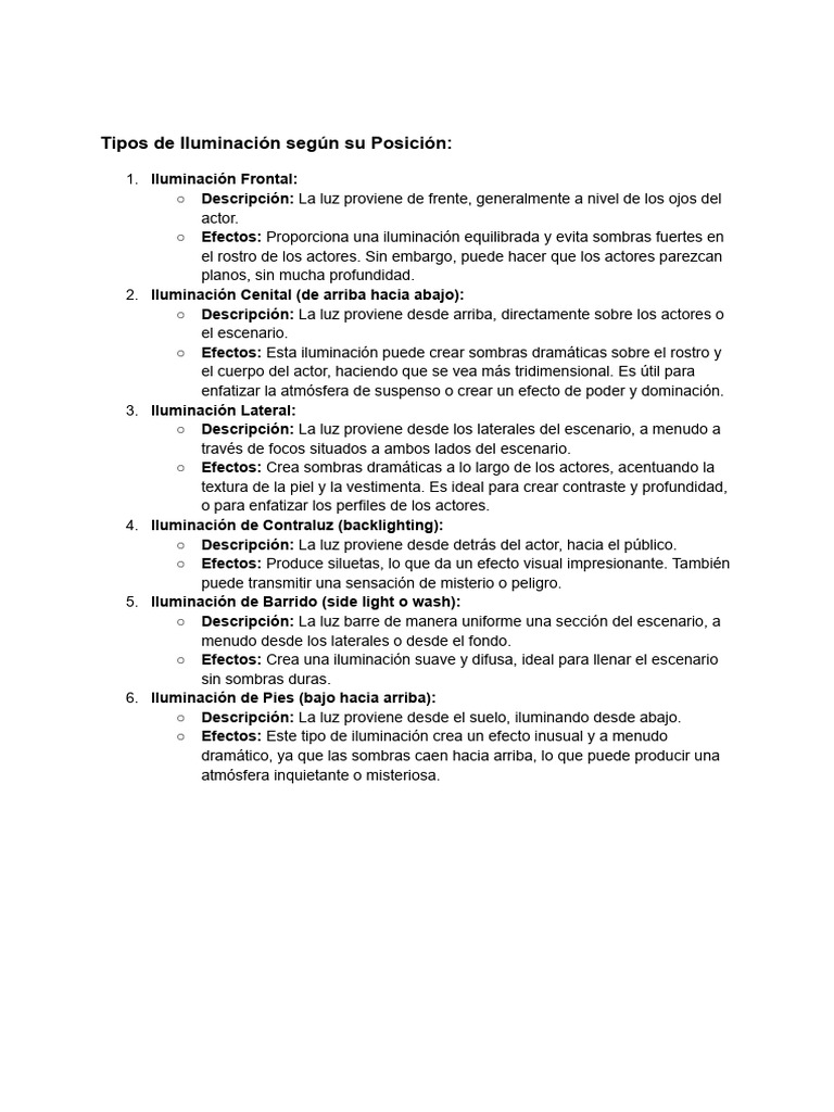 Tipos de Iluminación en Escenarios | PDF