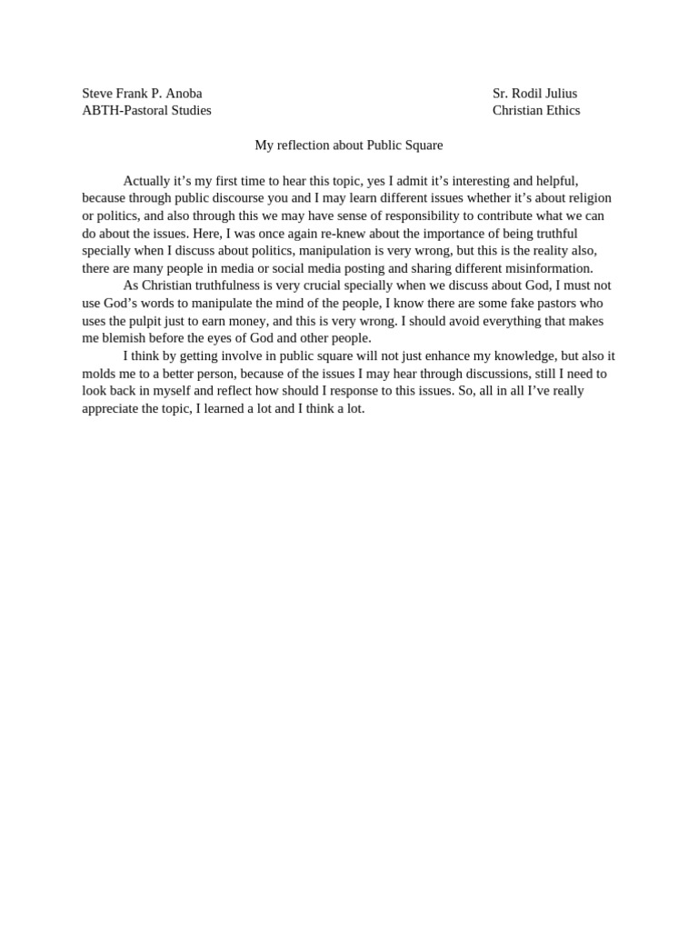 My reflection about public square steve pdf