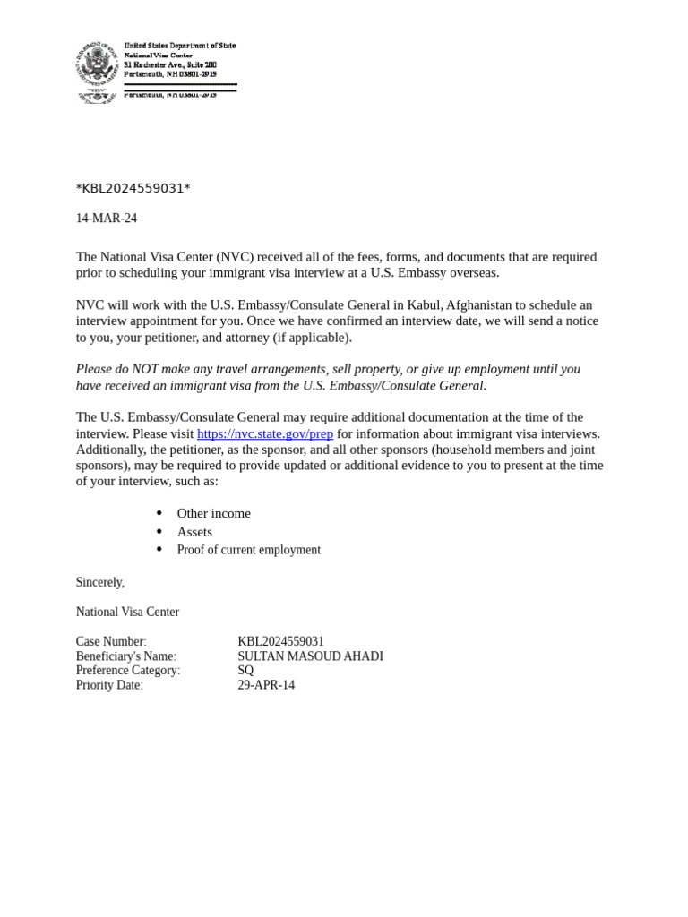 NVC Immigrant Visa Interview Update | PDF