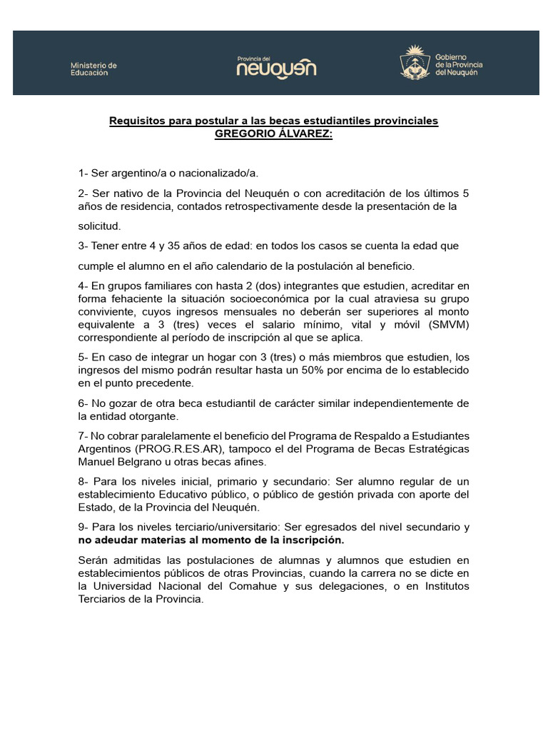 Requisitos y Documentacion Obligatoria para Aspirantes A La Beca ...