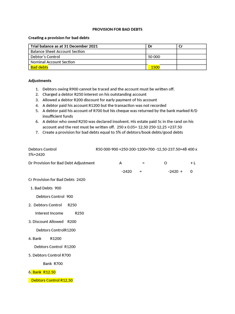 Provision for Bad Debts Adjustment Guide | PDF | Bad Debt | Debt
