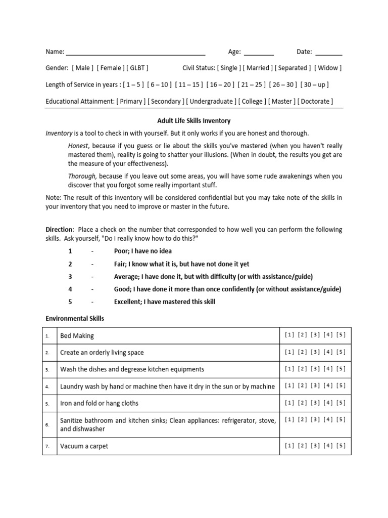 Adult Life Skills Assessment | PDF | Credit | Finance & Money Management