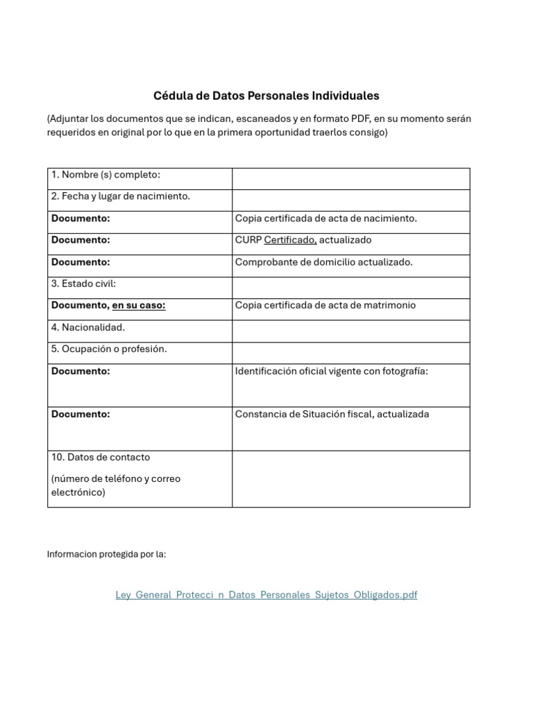 Requisitos para Cédula de Datos Personales | PDF