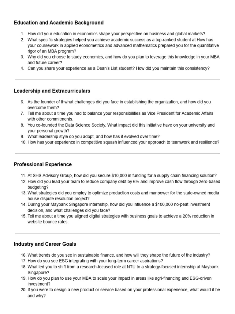 chatgpt interview questions | PDF | Sustainability | Master Of Business ...