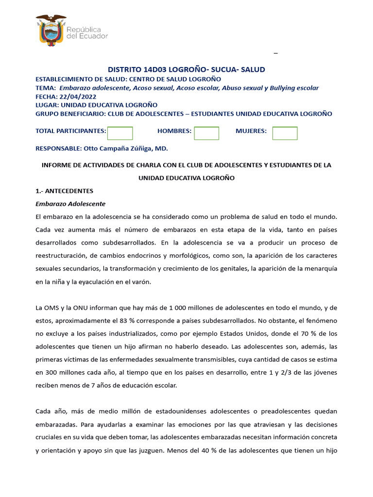 Prevención del Embarazo Adolescente y Abuso | PDF | Acoso sexual ...