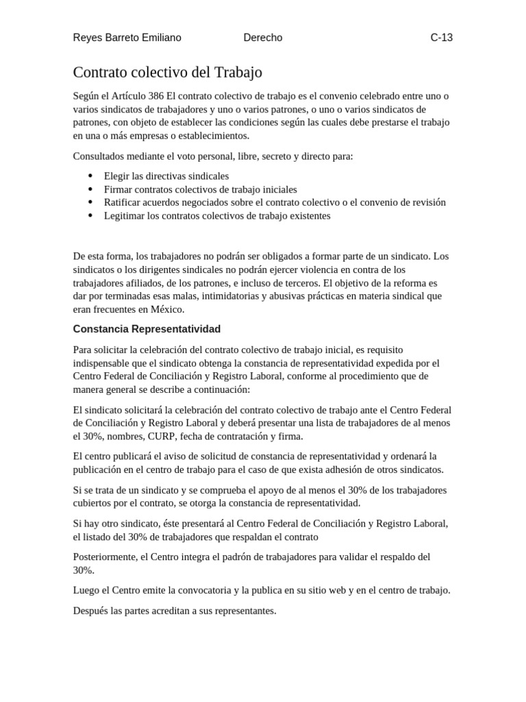 Proceso del Contrato Colectivo de Trabajo | PDF | Derecho laboral ...