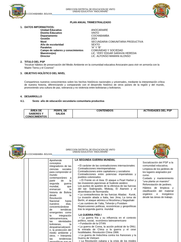 Plan Anual Trimestralizado 2025 Secundaria | PDF | Guerra Fría ...