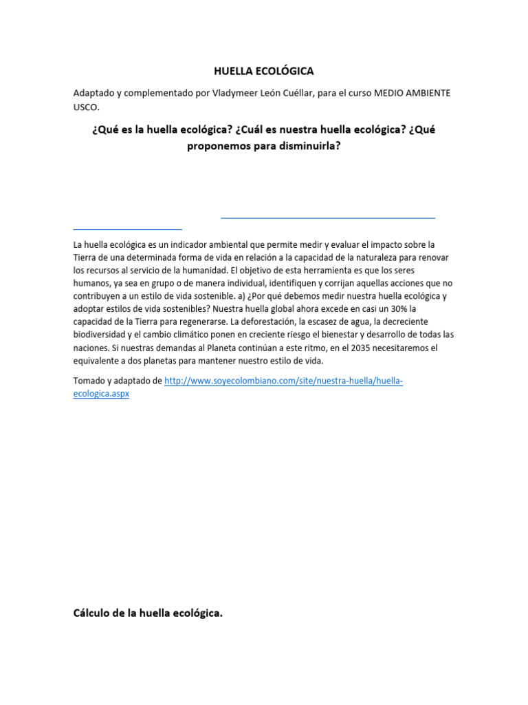 HUELLA ECOLÓGICA VLC para Calcular V2 OK | PDF | Entorno natural ...