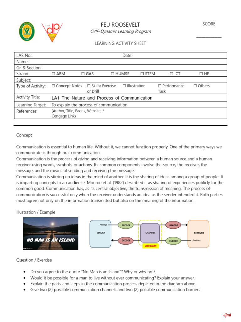 Learning Activity Sheet Las 1 Module 1 Oral Com Pdf