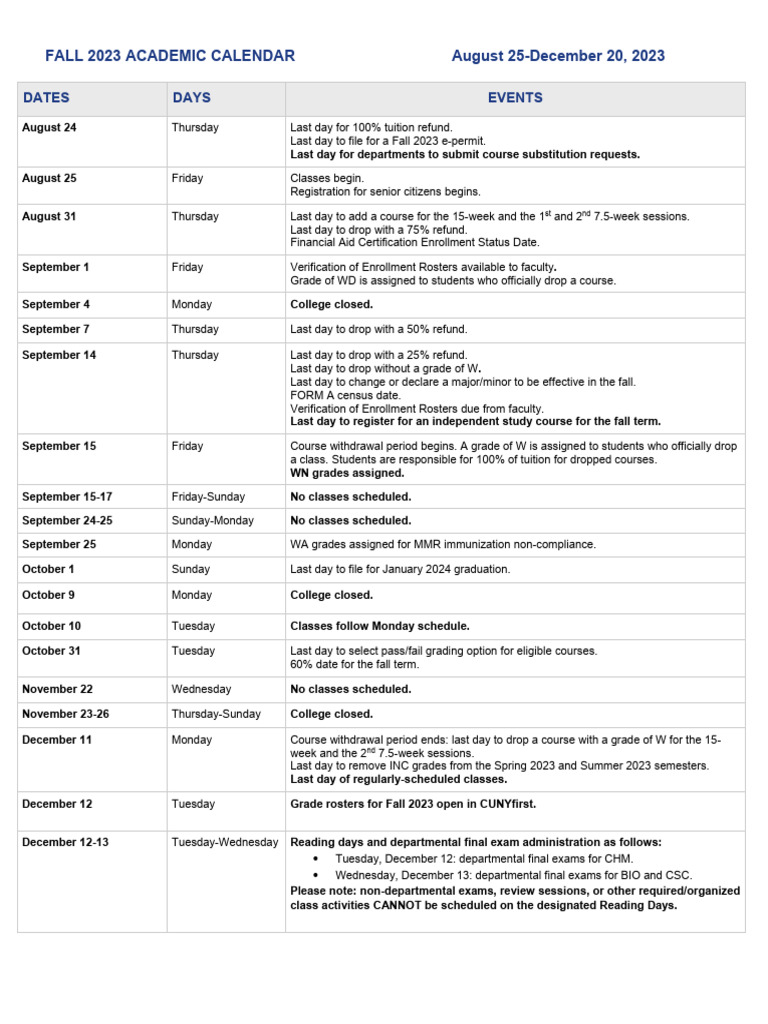Fall 2023 Academic Calendar | PDF | Academic Term | Educational Stages