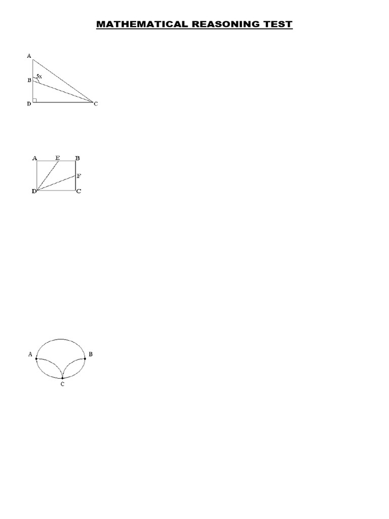 Mathematical Reasoning Test Questions | PDF | Triangle | Circle
