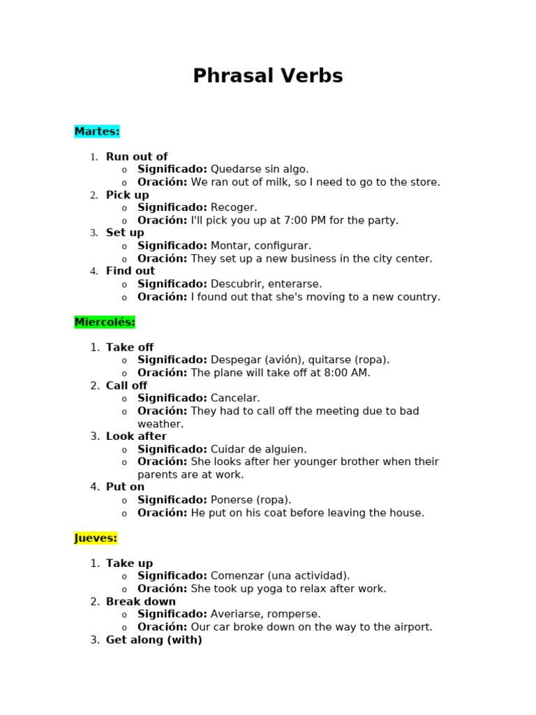 Phrasal Verbs: Meanings and Examples | PDF | Linguistics | Linguistic ...
