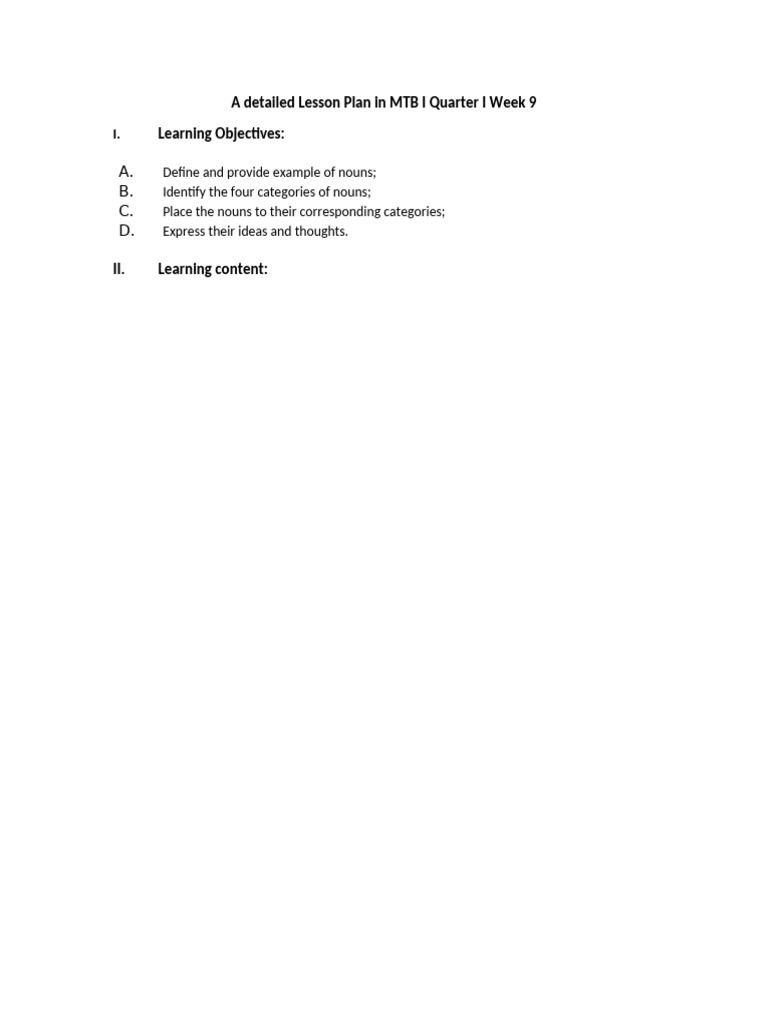 A Detailed Lesson Plan in MTB I Quarter I Week 9 | PDF