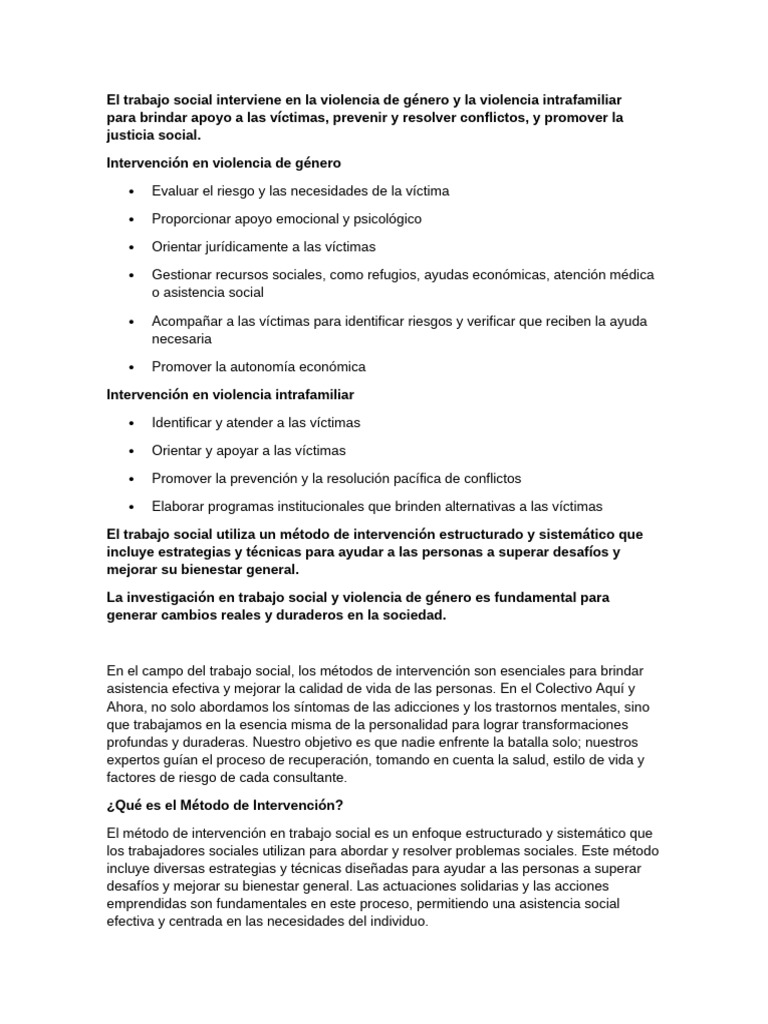 Intervención en Violencia de Género y Familiar | PDF | Trabajo Social ...