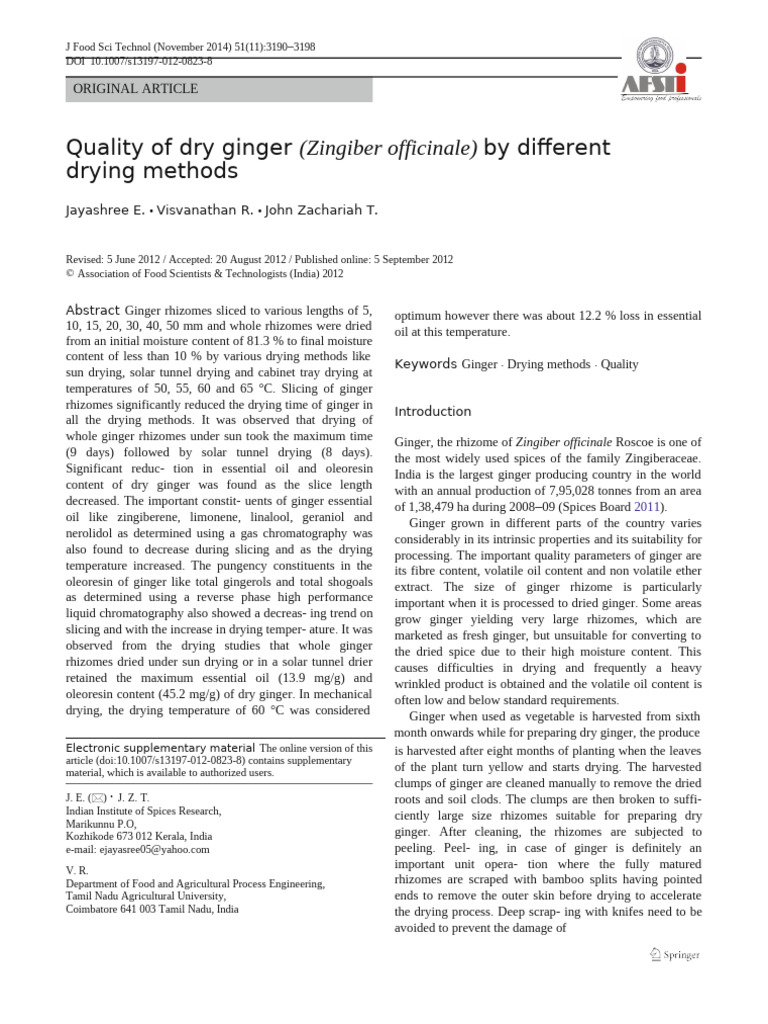 Drying Methods Impact on Ginger Quality | PDF | Ginger | Essential Oil