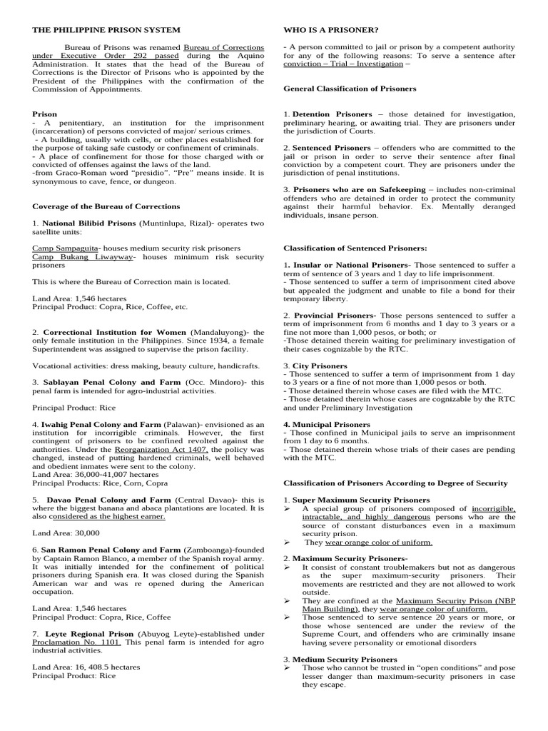 Overview of the Philippine Prison System | PDF | Prison | Prisoner