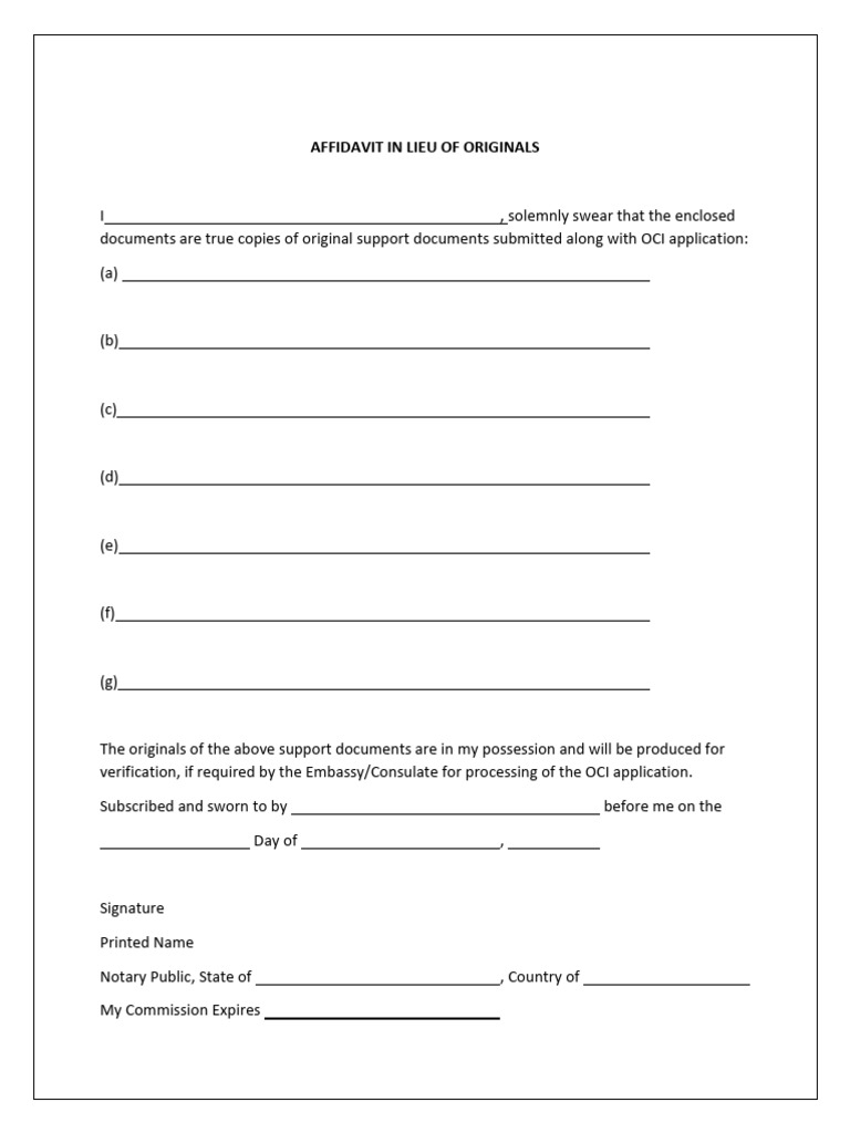 OCI Application Document Affidavit | PDF