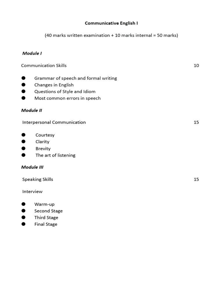 Communicative English I Course Overview | PDF