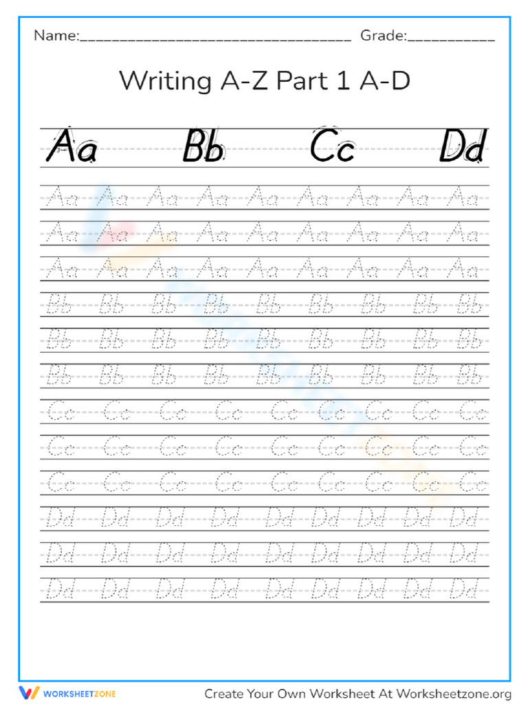 Alphabet Tracing Worksheet (A-D) | PDF