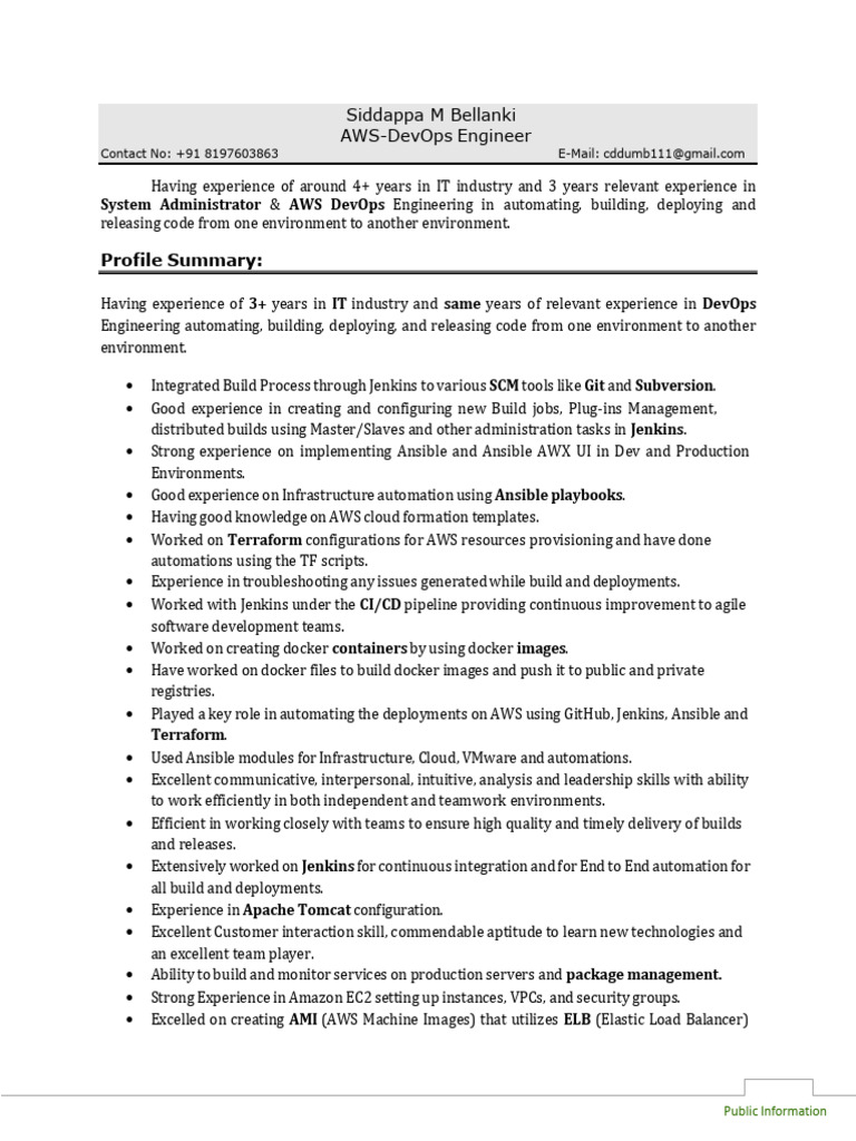 AWS DevOps Engineer Profile Summary | PDF | Computing | Software