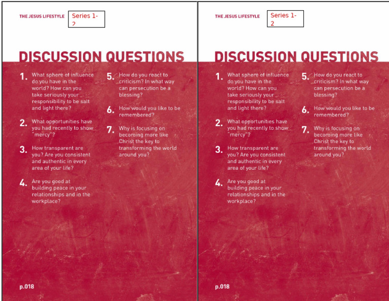 Jesus Lifestyle Series 1-2 Round Table Questions | PDF