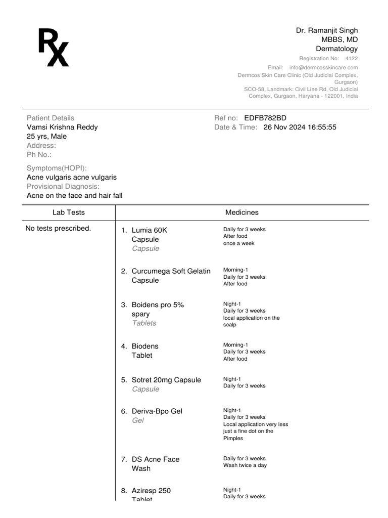 Acne Treatment Prescription Details | PDF | Health Sciences | Medicine