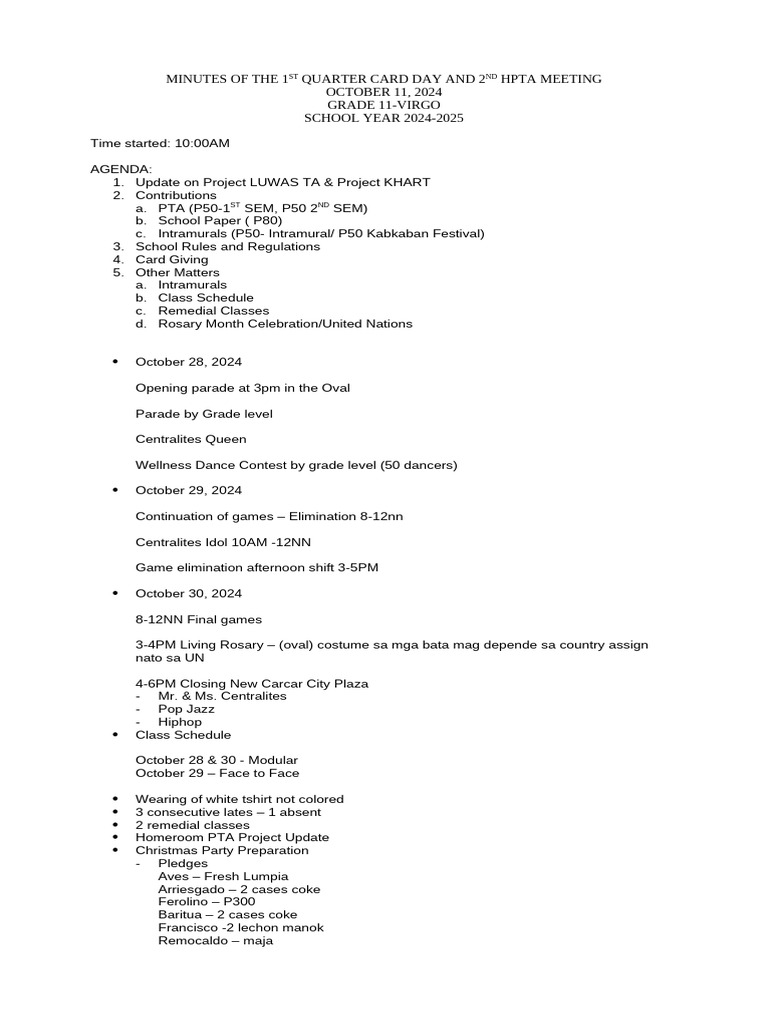 Q1 Meeting Minutes: Grade 11-Virgo | PDF