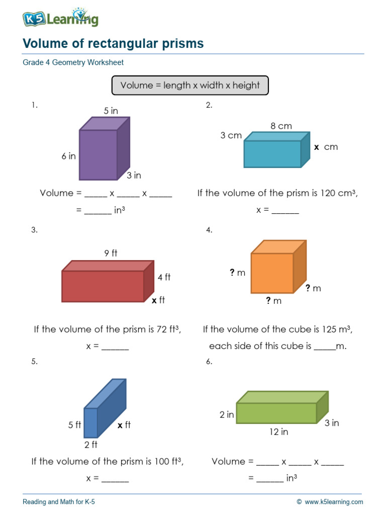 Grade 4 Geometry: Volume Worksheets | PDF