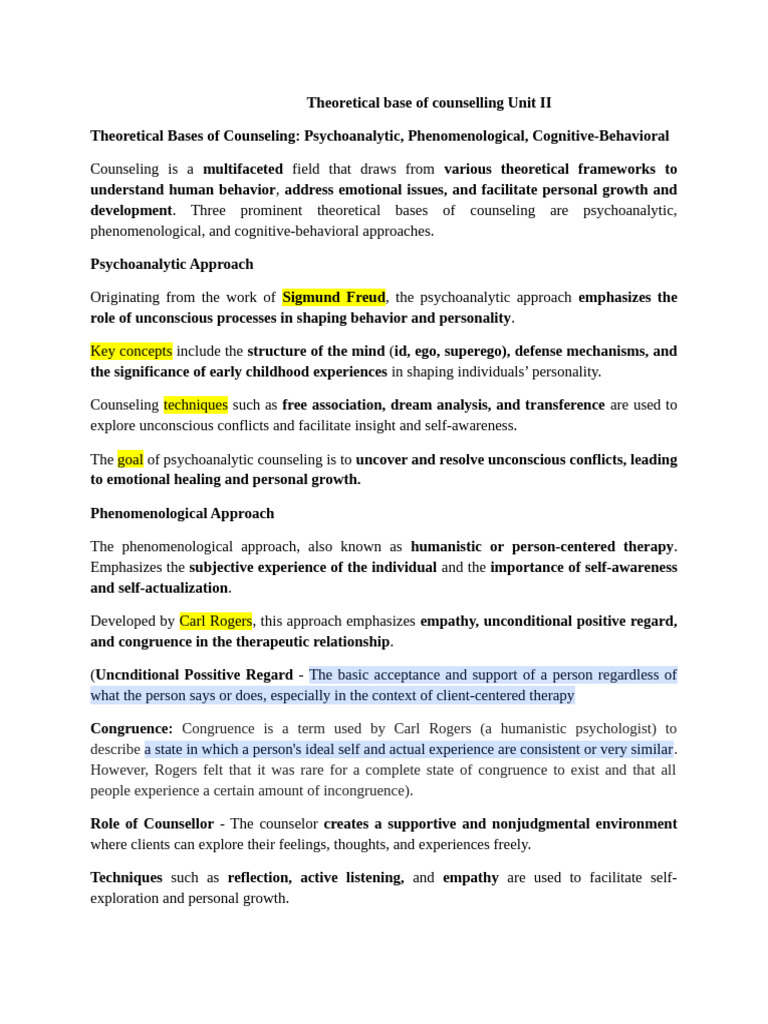Theoretical Foundations of Counseling | PDF | Psychotherapy ...