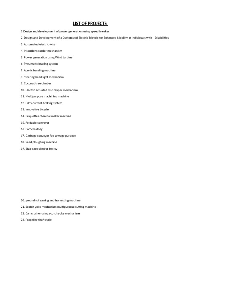 Innovative Engineering Project Ideas | PDF