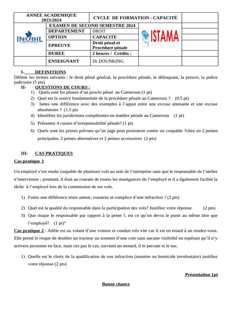 Droit Pénal et Procédure Pénale 2024 | PDF | Forces de l'ordre | Crime ...