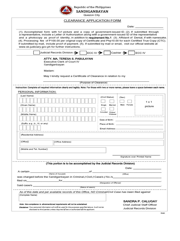 Sandiganbayan Clearance Application Guide | PDF | Government | Justice