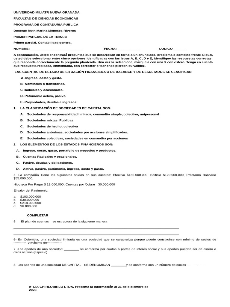 Primer Parcial Tema B | PDF | Contabilidad | Business