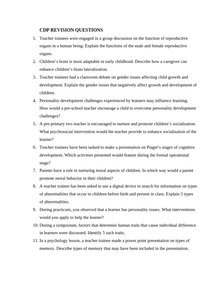 Cdp Revision Questions | PDF | Learning | Teachers