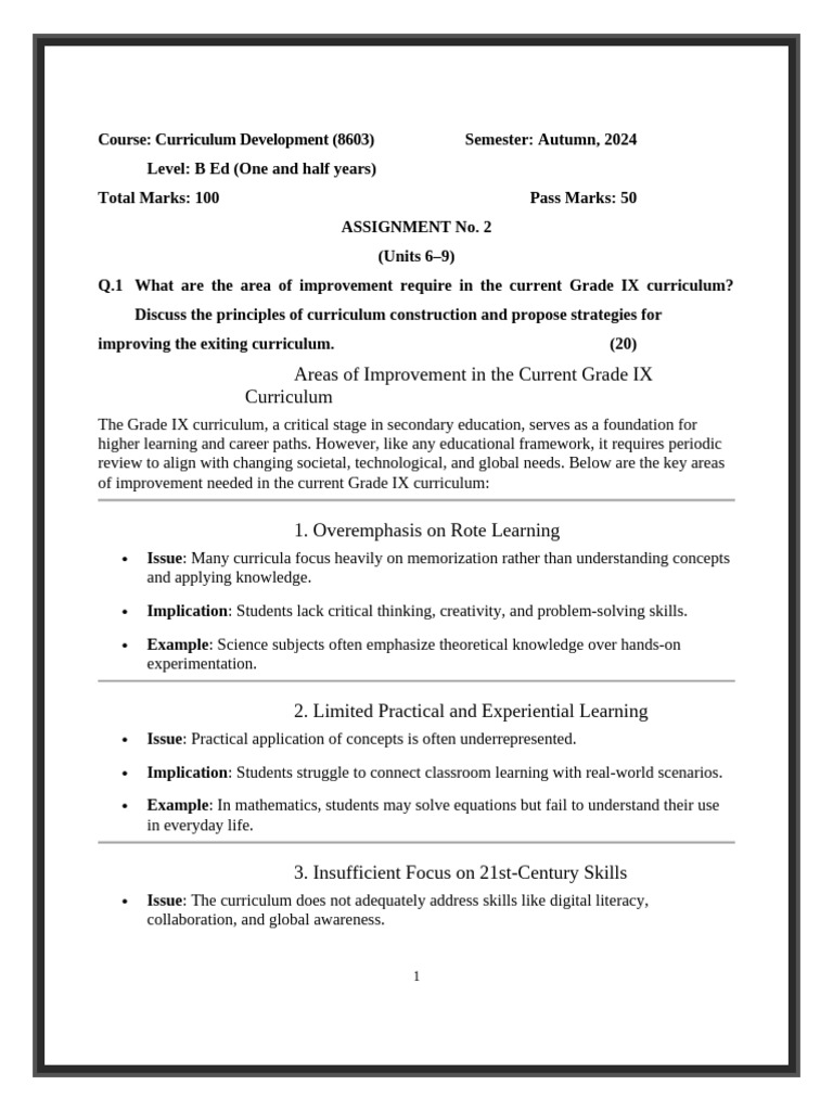 Improving Grade IX Curriculum Strategies | PDF | Curriculum | Learning