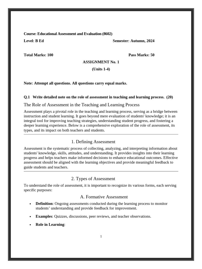 Role of Assessment in Education | PDF