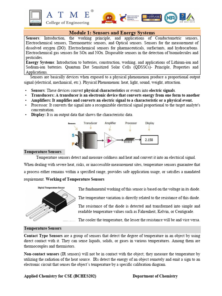Applied Chemistry: Sensors & Energy Systems | PDF | Anode ...