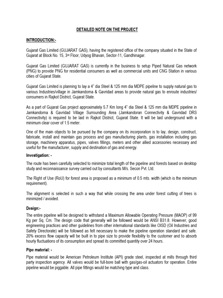 Gujarat Gas PNG Pipeline Project Details | PDF | Pipe (Fluid Conveyance ...