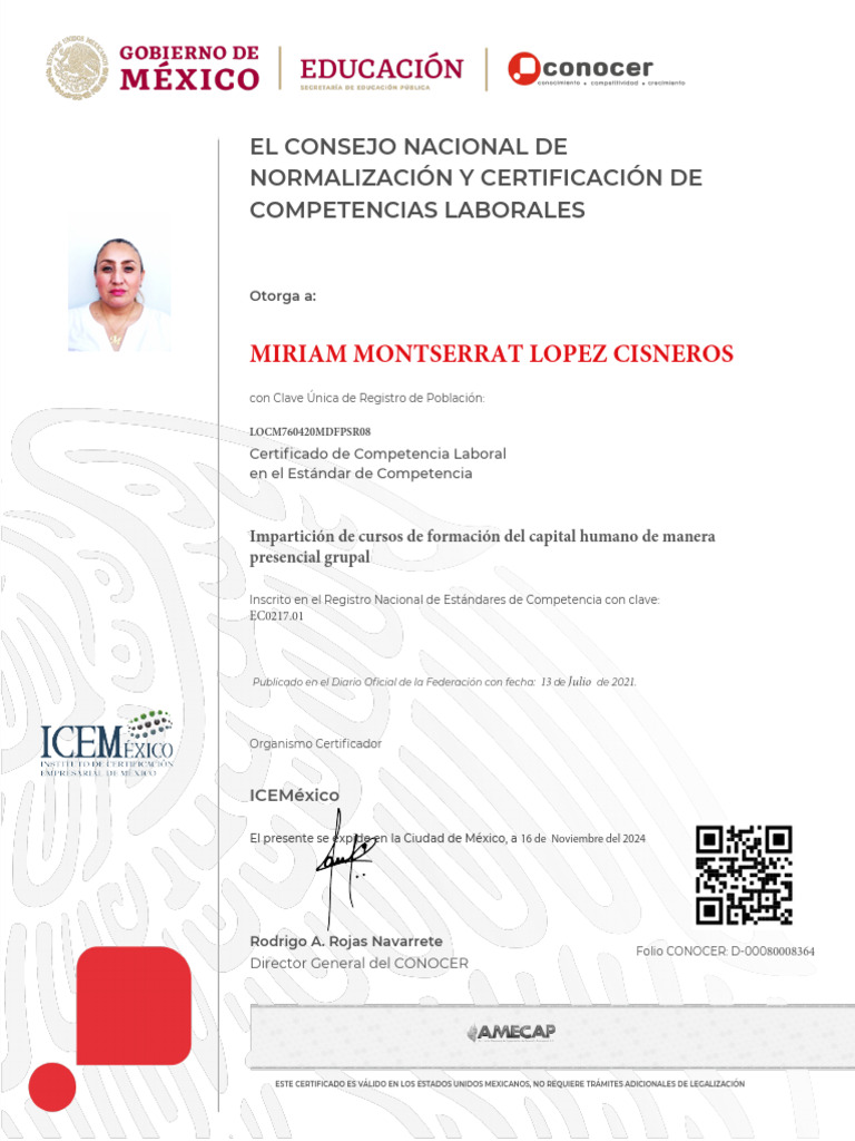 Certificado de Competencia Laboral CONOCER | PDF