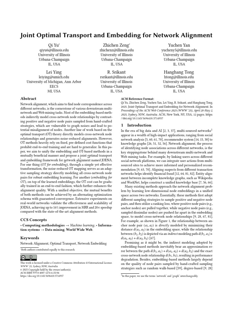 Joint Optimal Transport and Embedding For Network Alignment: Qi Yu ...