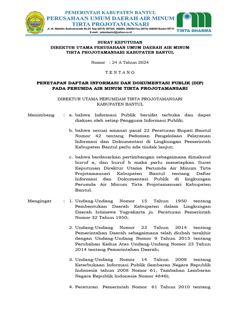 Surat Keputusan No 24 a Tentang DIP 2023 - PPID Pembantu | PDF