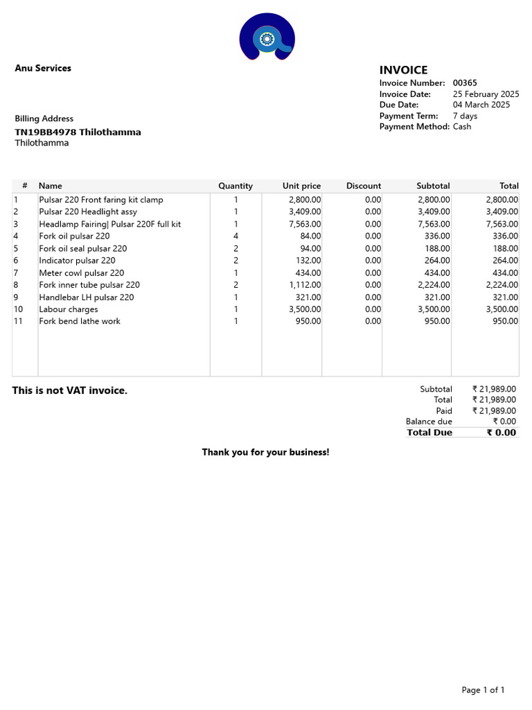 (TN19BB4978 Thilothamma) | PDF | Invoice