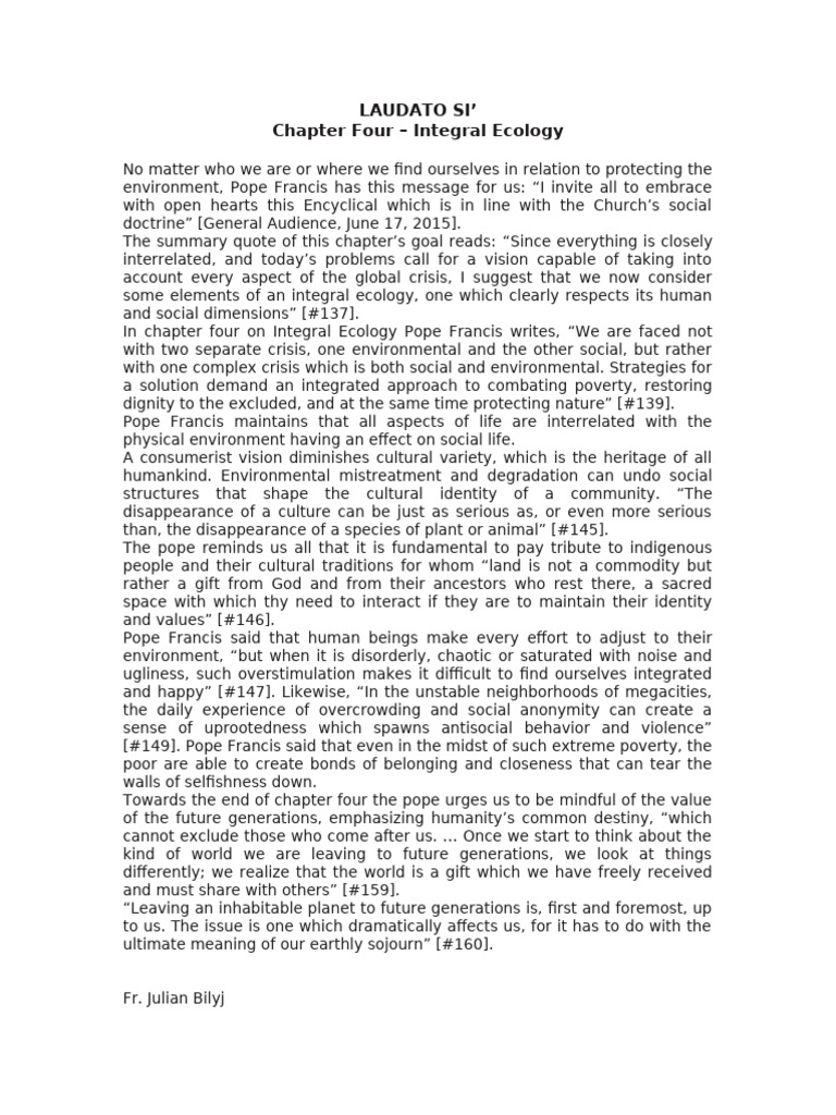 LAUDATO SI’ - Chapter 4 | PDF | Natural Environment