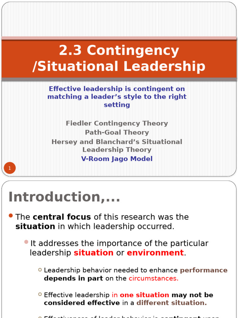 Contingency Theories of Leadership Explained | PDF | Leadership ...