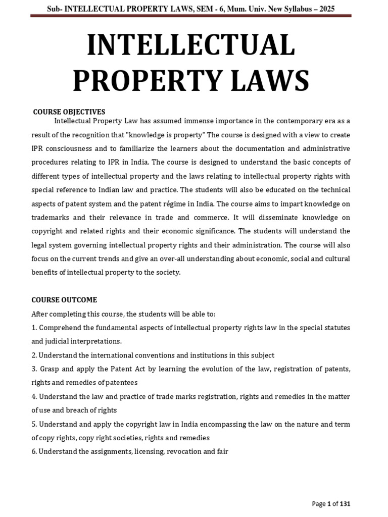 Intellectual Property Laws | PDF | Intellectual Property | Patent