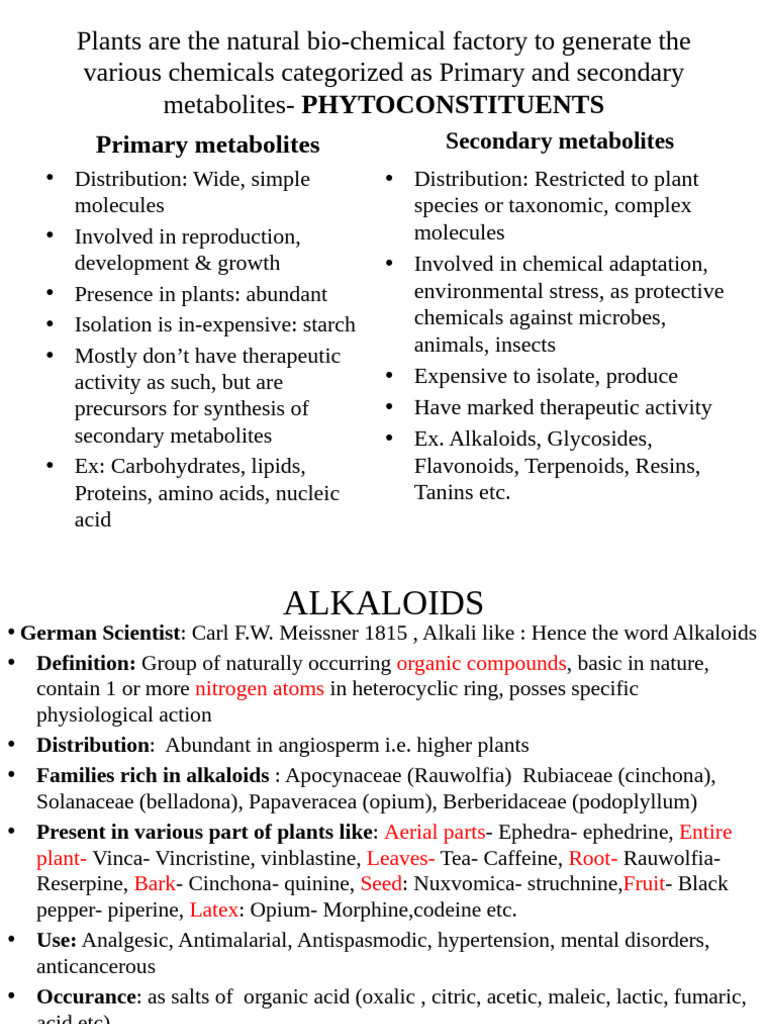 Understanding Plant Alkaloids and Metabolites | PDF | Alkaloid ...
