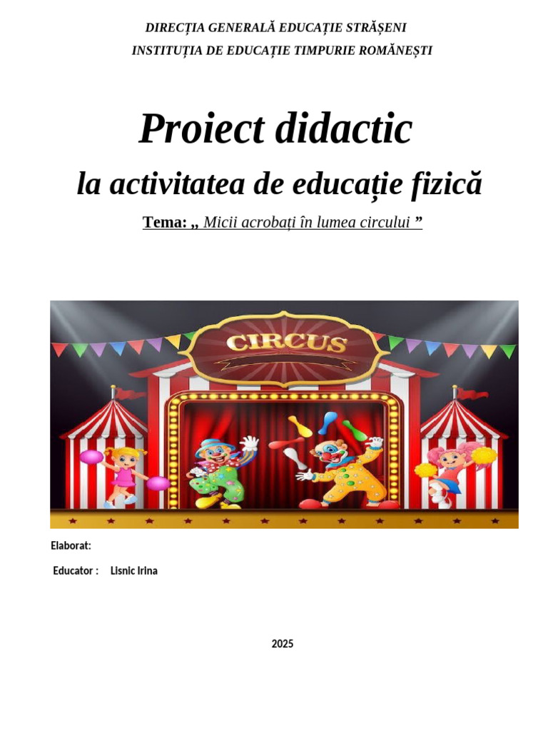 Proiect Didactic Educația Fizică | PDF