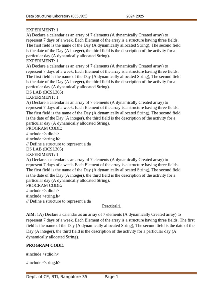 C Program for Weekly Calendar Structure | PDF | Queue (Abstract Data ...