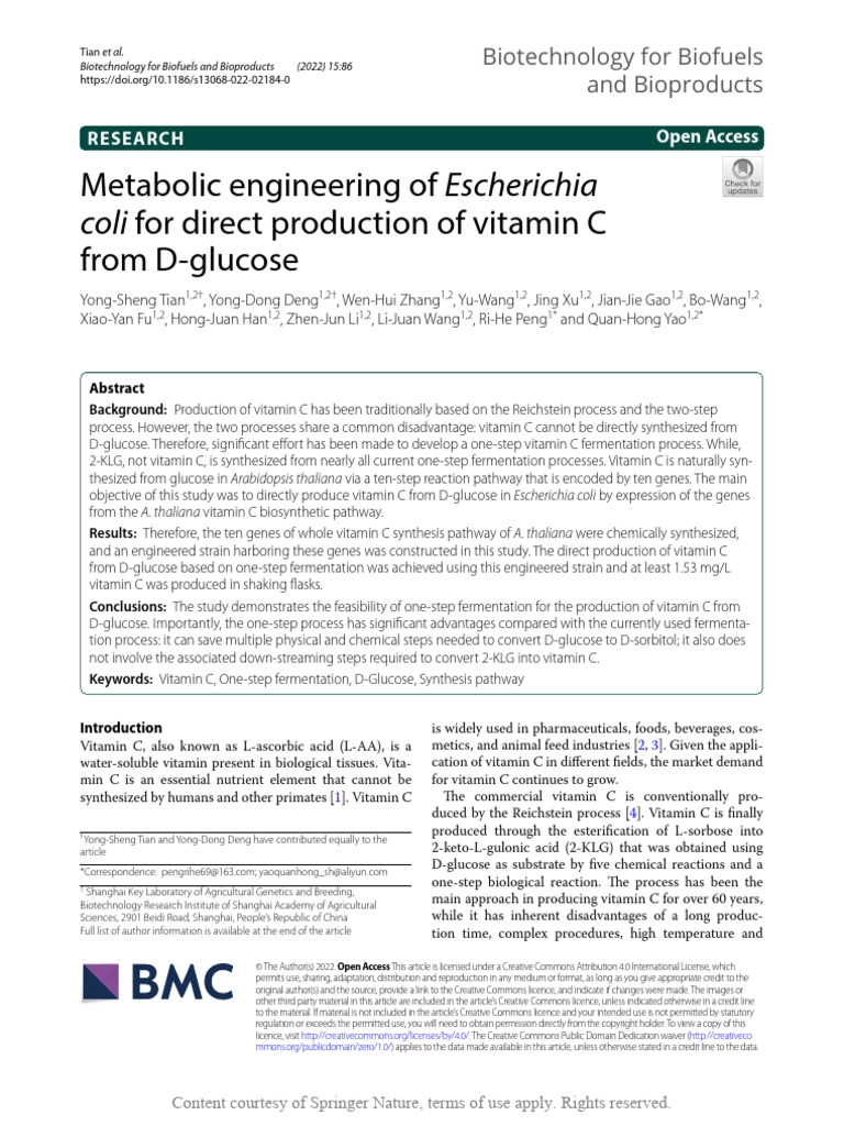 Metabolic Engineering of Escherichia Coli For Dire | PDF | Metabolic ...